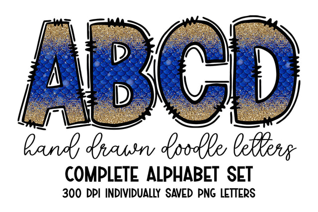 Blue Mermaid Scales Doodle Letter Alpha Sublimation BijouBay 