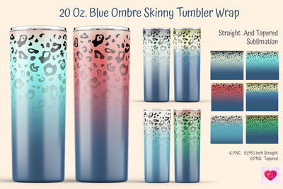 Blue Ombre Skinny Tumbler Wrap. Leopard Print Design Sublimation Kseniia designer 