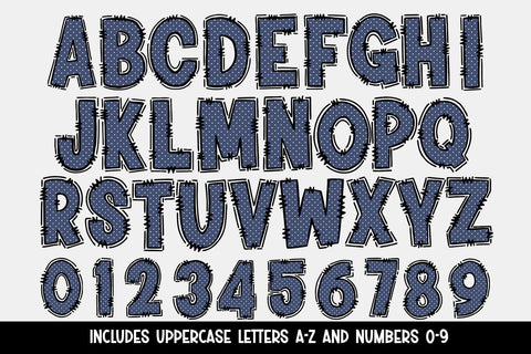 Blue Polka Dot Hand Drawn Doodle Letters Alphabet Sublimation BijouBay 