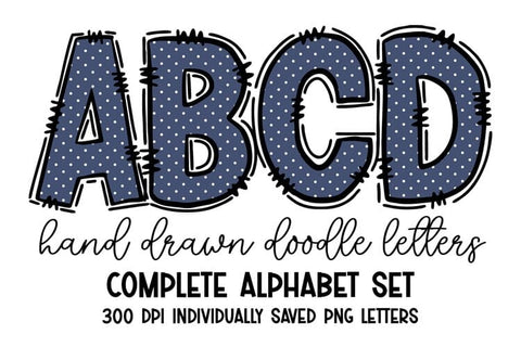Blue Polka Dot Hand Drawn Doodle Letters Alphabet Sublimation BijouBay 