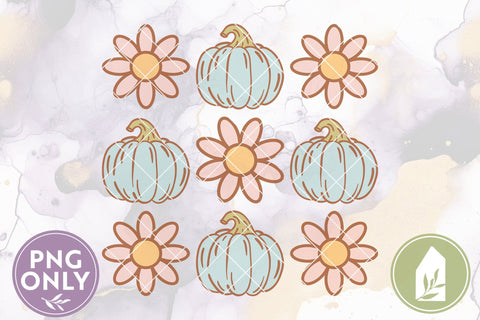 Blue Pumpkin Retro Daisy Fall Shirt Sublimation PNG File Sublimation LilleJuniper 