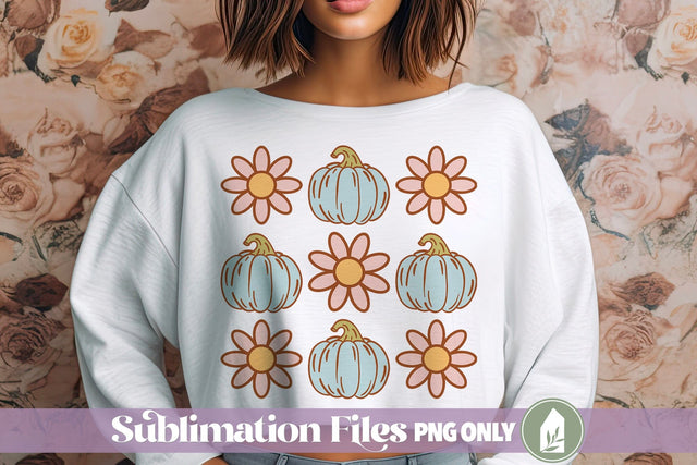 Blue Pumpkin Retro Daisy Fall Shirt Sublimation PNG File Sublimation LilleJuniper 