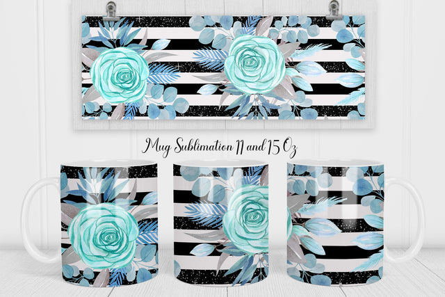 blue rose mug wrap Sublimation WatercolorColorDream 