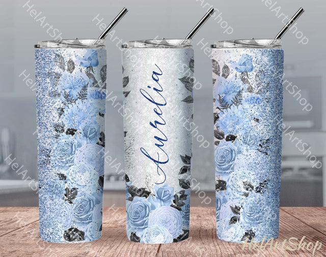 Blue Roses TUMBLER PNG, Floral SKINNY TUMBLER Png Sublimation _HelArtShop_ 