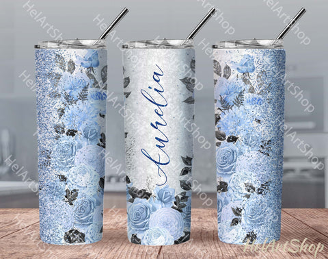 Blue Roses TUMBLER PNG, Floral SKINNY TUMBLER Png Sublimation _HelArtShop_ 