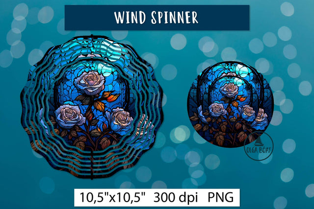 Blue roses wind spinner design | Stained glass sublimation Sublimation Olga Boat Design 