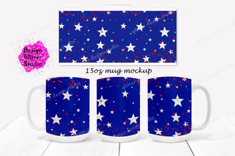 Blue Stars Red Glitter Mug,11oz. & 15oz. Mug Sublimation Full Wrap,American Flag mug,4th of july,Patriotic Mug Wrap,Digital PNG Sublimation Digital Pattern ArtStudio 