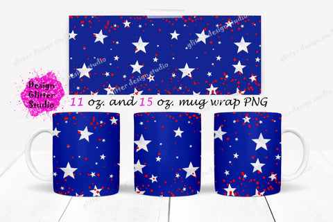 Blue Stars Red Glitter Mug,11oz. & 15oz. Mug Sublimation Full Wrap,American Flag mug,4th of july,Patriotic Mug Wrap,Digital PNG Sublimation Digital Pattern ArtStudio 