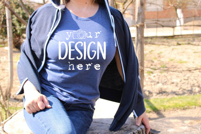 Blue T-shirt Mock Ups, Garden, Nature Mockup,Bella Canvas Shirt, Flat Lay Picture,SVG Sublimation,Woman Model Design, Outdoors JPG picture, Farmhouse Background Mock Up Photo ArtStudio 