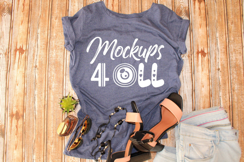 Blue T-Shirts Mockups,Lifestyle Mock Up Shirt,Real Photo Mockup,Flat Lay,Bella Canvas Mockup,Fashion T Shirt Mockup Mock Up Photo ArtStudio 