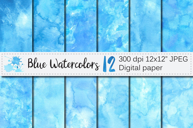 Blue Watercolor Digital Paper / Textures / Backgrounds Digital Pattern VR Digital Design 