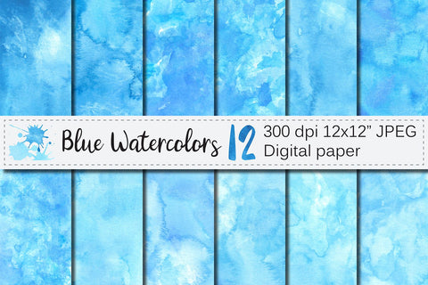 Blue Watercolor Digital Paper / Textures / Backgrounds Digital Pattern VR Digital Design 