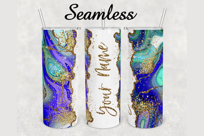 Blue Watercolor Gold Glitter Marble Tumbler sublimation design 20 oz skinny tumbler wrap Sublimation BambinaCreations 