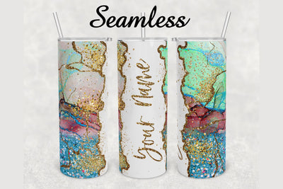 Blue Watercolor Gold Marble Tumbler sublimation design 20 oz skinny tumbler wrap Sublimation BambinaCreations 