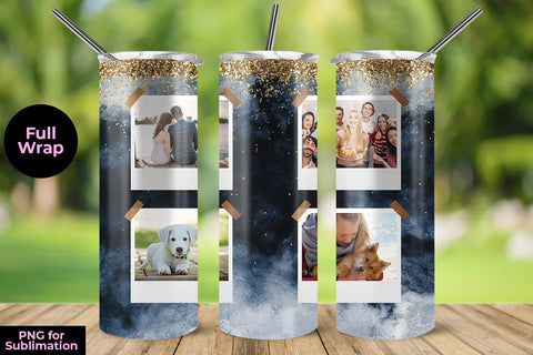 Blue Watercolor Photo Frame 20oz Skinny Tumbler Wrap Template Sublimation Sublimatiz Designs 