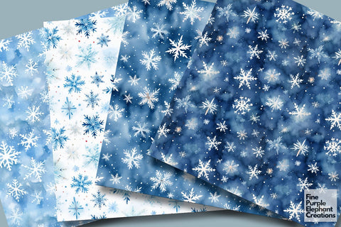 Blue Watercolor Snowflakes | Christmas Digital Pattern Fine Purple Elephant Creations 