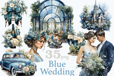 Blue Wedding Clipart Bundle | Marriage Illustration SVG GlamArtZhanna 