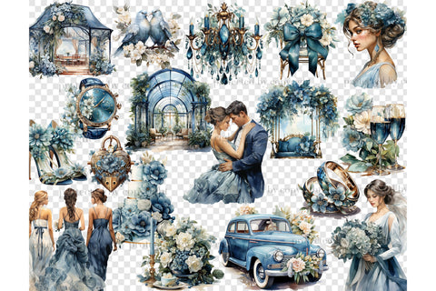 Blue Wedding Clipart Bundle | Marriage Illustration SVG GlamArtZhanna 