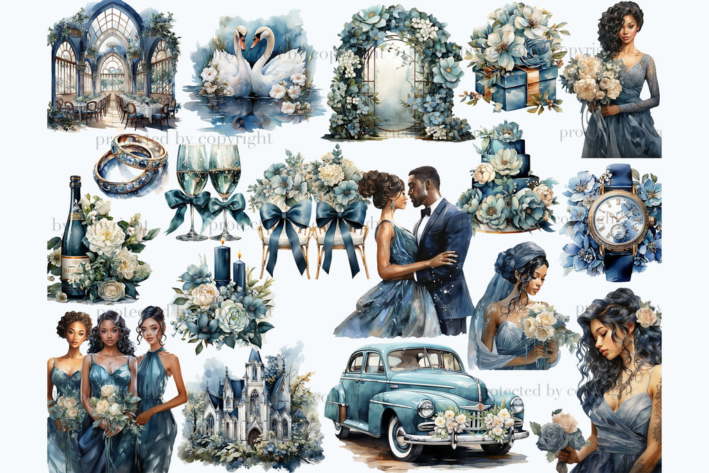 Blue Wedding PNG | Bride Clipart Bundle - So Fontsy