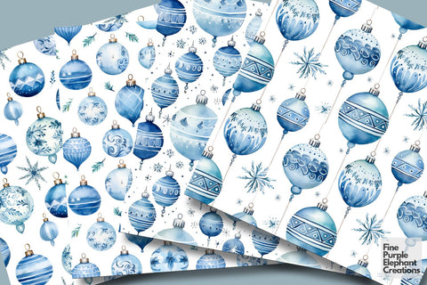 Blue White Watercolor Christmas Digital Pattern Fine Purple Elephant Creations 