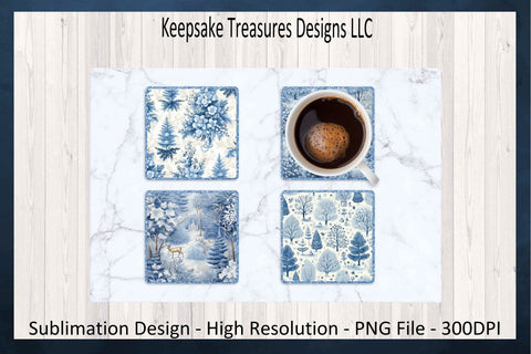 Blue Winter Wonderland Coaster Templates Sublimation PNG, Christmas PNG Design, Blue Icicle, Digital Download, Holiday Decor Sublimation Keepsake Treasures Designs LLC. 
