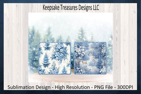 Blue Winter Wonderland Coaster Templates Sublimation PNG, Christmas PNG Design, Blue Icicle, Digital Download, Holiday Decor Sublimation Keepsake Treasures Designs LLC. 