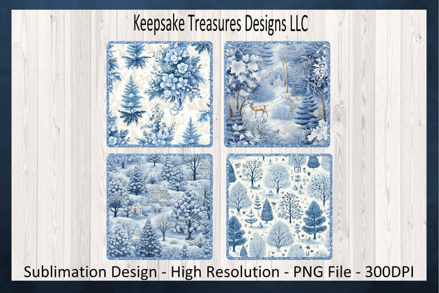 Blue Winter Wonderland Coaster Templates Sublimation PNG, Christmas PNG Design, Blue Icicle, Digital Download, Holiday Decor Sublimation Keepsake Treasures Designs LLC. 