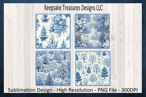 Blue Winter Wonderland Coaster Templates Sublimation PNG, Christmas PNG Design, Blue Icicle, Digital Download, Holiday Decor Sublimation Keepsake Treasures Designs LLC. 
