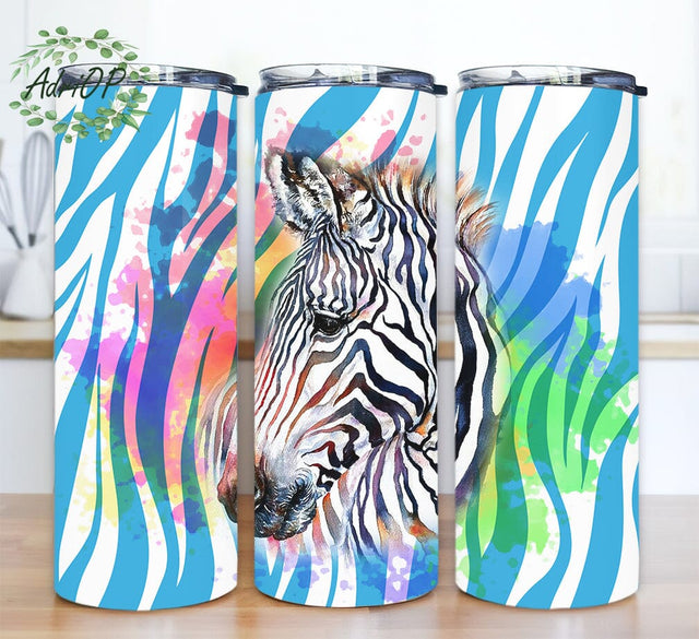 Blue Zebra 20oz Skinny Tumbler Png, Zebra Design Wrap, Blue Zebra Tumbler, Colorful Zebra Tumbler, Commercial Use Included Sublimation AdriOP 