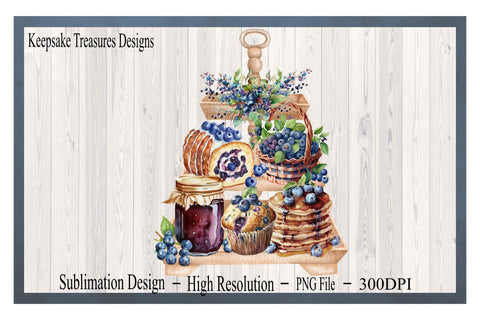 Blueberry Tiered Tray, PNG Sublimation Design, Digital Download, Kitchen Décor, JPEG Printable File Sublimation Keepsake Treasures Designs LLC. 