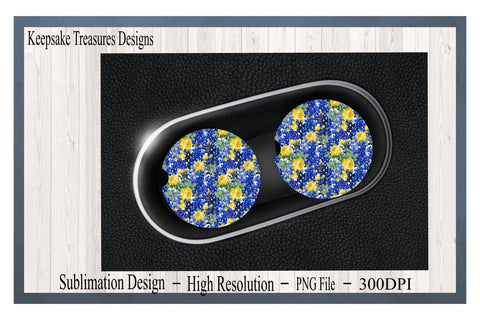 Bluebonnet and Yellow Roses, Coaster and Car Coaster Set, Lone Star State, PNG Sublimation Design, Digital Download, PNG Printable Sublimation Keepsake Treasures Designs LLC. 