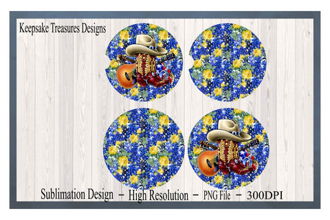 Bluebonnet and Yellow Roses, Coaster and Car Coaster Set, Lone Star State, PNG Sublimation Design, Digital Download, PNG Printable Sublimation Keepsake Treasures Designs LLC. 