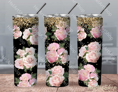 Blush Black Tumbler PNG, Floral SKINNY TUMBLER 20 Oz Sublimation _HelArtShop_ 