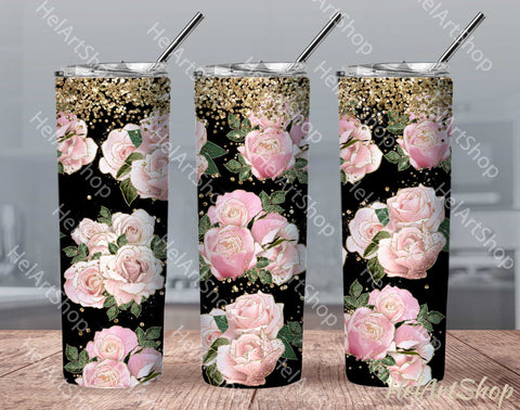 Blush Black Tumbler PNG, Floral SKINNY TUMBLER 20 Oz Sublimation _HelArtShop_ 