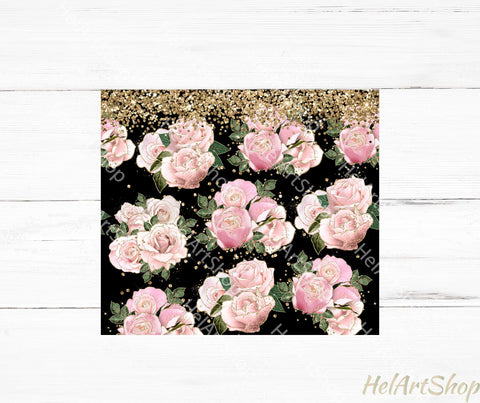 Blush Black Tumbler PNG, Floral SKINNY TUMBLER 20 Oz Sublimation _HelArtShop_ 
