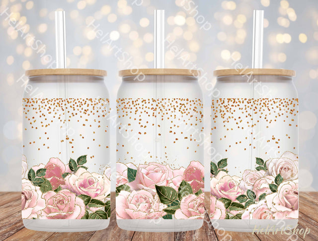 Blush Pink Floral 16oz Libbey Glass Can PNG Sublimation _HelArtShop_ 