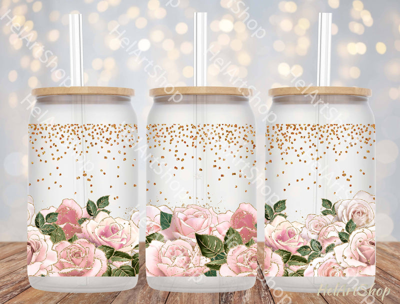 Blush Pink Floral 16oz Libbey Glass Can PNG Sublimation _HelArtShop_ 