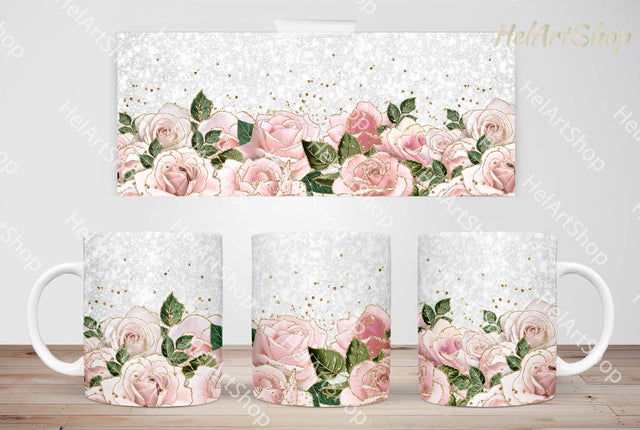 Blush Pink Floral Mug PNG, 11Oz Mug Sublimation Sublimation _HelArtShop_ 