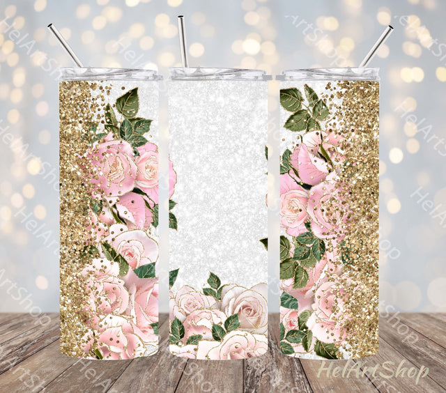 Blush Pink Gold Roses TUMBLER PNG, Floral SKINNY TUMBLER Png Sublimation _HelArtShop_ 