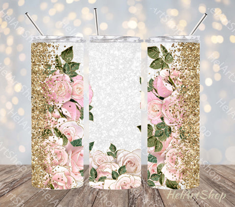 Blush Pink Gold Roses TUMBLER PNG, Floral SKINNY TUMBLER Png Sublimation _HelArtShop_ 