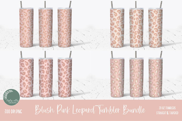 Blush Pink Leopard Skinny Tumbler Bundle-Leopard Tumbler PNG Sublimation Linden Valley Designs 