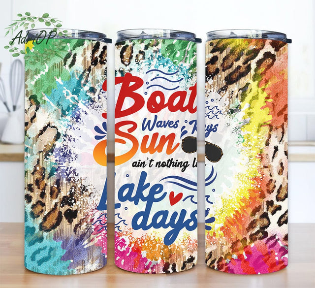 Boat Waves Sun Rays Lake Days 20oz Tumbler Design Png, Summer Tumbler Wrap, Lake Life Tumbler Design, Leopard Lake Tumbler Png Sublimation AdriOP 