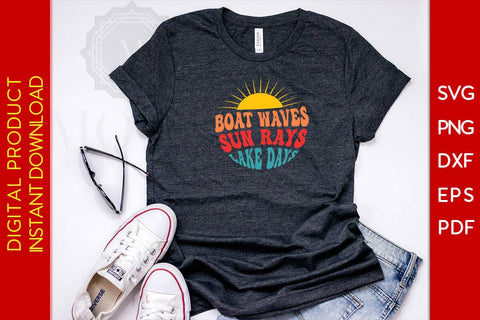 Boat Waves Sun Rays Lake Days Retro Summer Vacation SVG PNG PDF Cut File SVG Creativedesigntee 