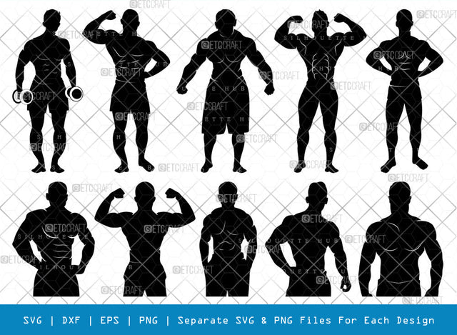 Bodybuilder Man SVG, Bodybuilder Silhouette, Man Svg, Muscular Man Svg, Fitness Muscle Svg, Gym Svg, Bodybuilder Bundle SVG ETC Craft 