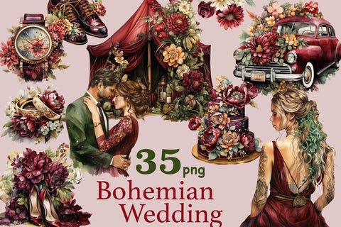 Bohemian Wedding Clipart | Marsala Wedding PNG SVG GlamArtZhanna 