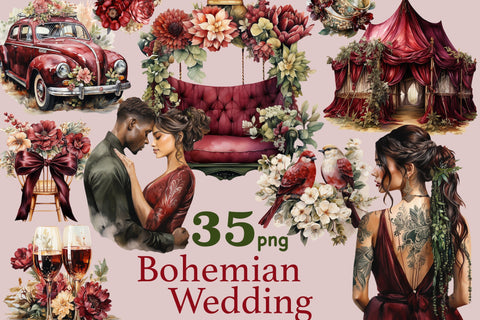Bohemian Wedding Clipart Set | Black Wedding Illustration SVG GlamArtZhanna 