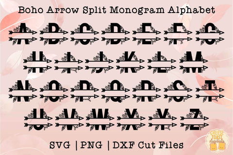 Boho Arrow Split Monogram Alphabet A-Z SVG PNG DXF Cut Files SVG Cheese Toast Digitals 