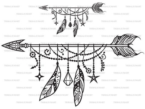 Boho arrow with feathers SVG TribaliumArtSF 
