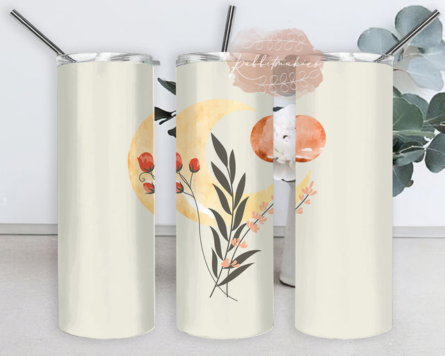 Boho Art Moon 20oz Tumbler Template, Boho Leaves Floral Tumbler Png, Moon Tumbler Design, Abstract Boho Sublimation Design for Straight, Digital Download Sublimation Rabbitmakies 
