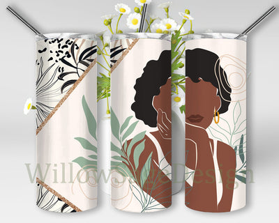 Boho Black Woman 20oz Tumbler Png, Boho Leaves Tumbler Wrap, Melanin Afro Girl Tumbler Design, Black Girl Tumbler Template, Boho Tumbler With Lid And Straw, Digial Download Sublimation WillowSageDesign 
